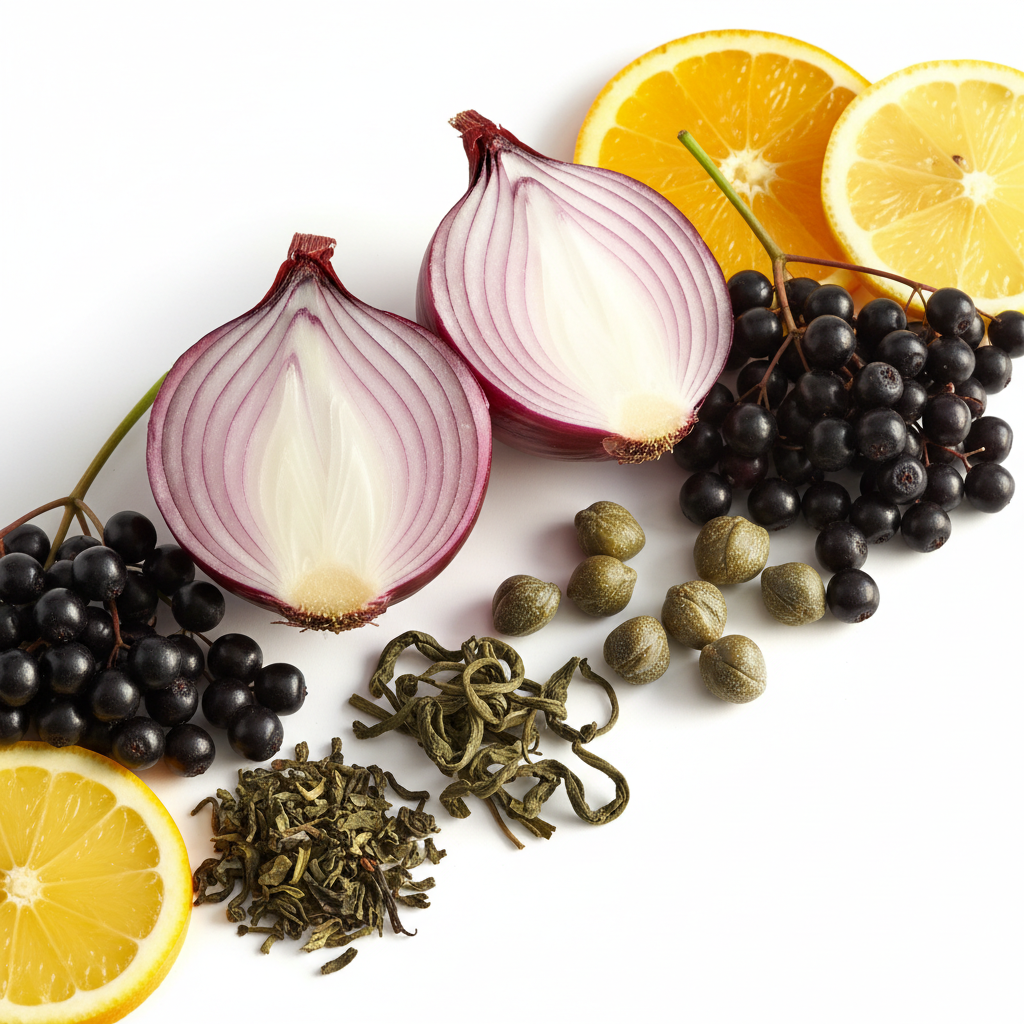 Quercetin-rich foods — onions, berries, capers, green tea